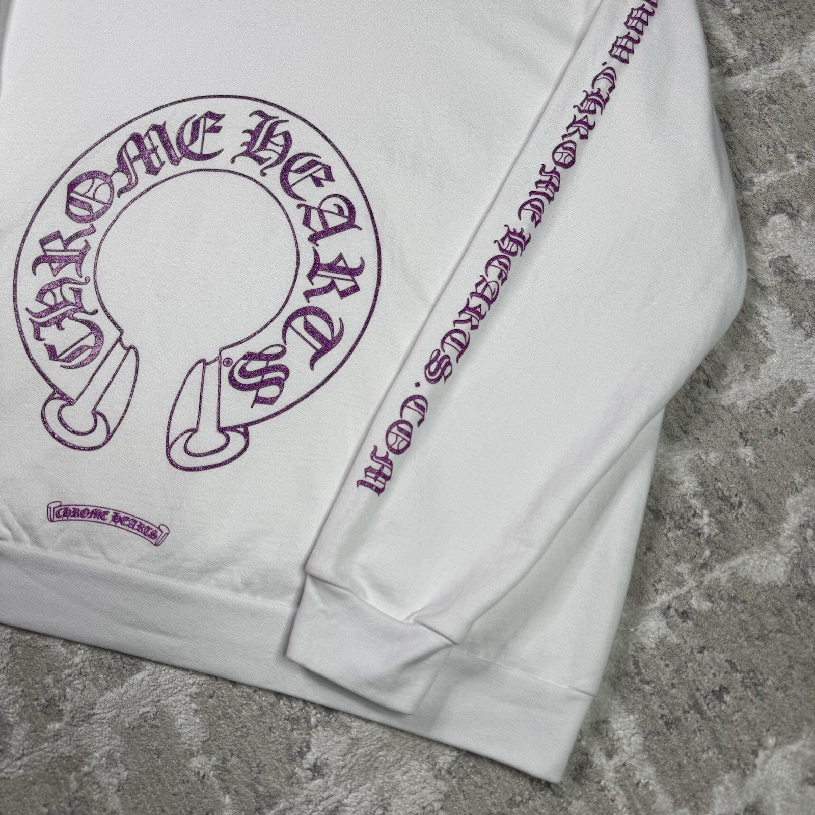 Chrome Hearts Purple Glitter Online Exclusive Horseshoe Pullover Hoodie 