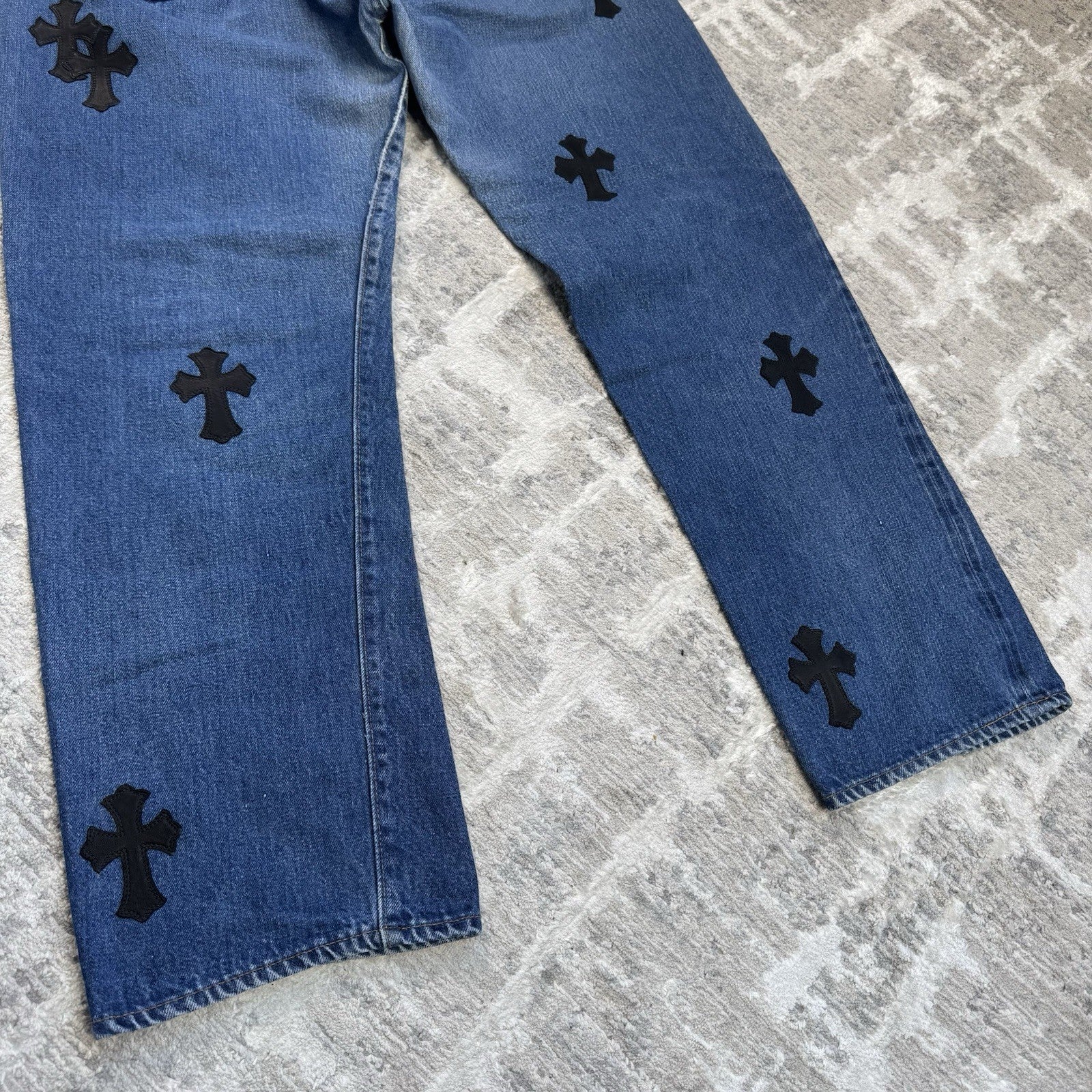 Chrome Hearts Levi 501 Leather Patch Cross Denim Jeans 