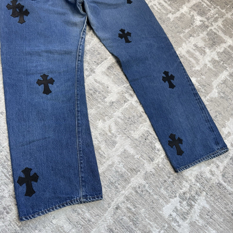 Chrome Hearts Levi 501 Leather Patch Cross Denim Jeans 
