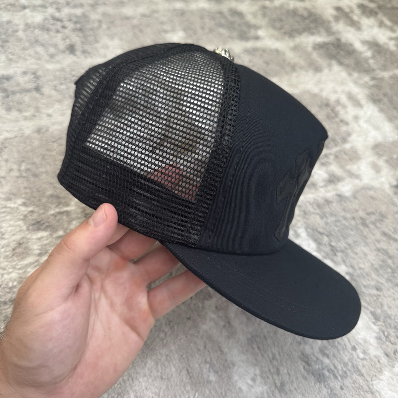 Chrome Hearts Leather Triple Cross Patch Trucker Hat 
