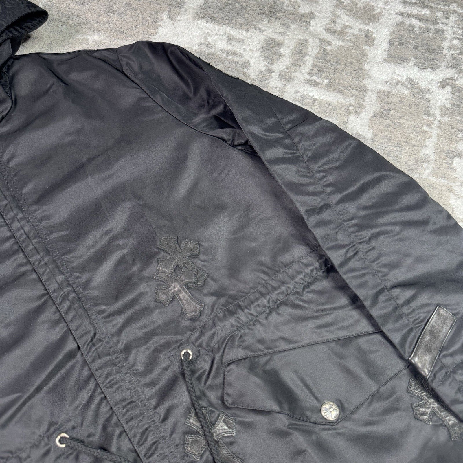 Chrome Hearts Cross Patch Nylon Fishtail Zip Up Parka Jacket 