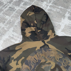 Chrome Hearts Leather Spellout Horseshoe Floral Sleeve Thermal Zip Up Hoodie 