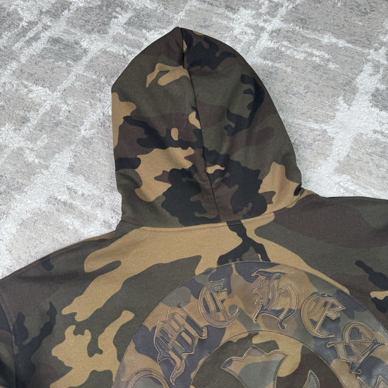 Chrome Hearts Leather Spellout Horseshoe Floral Sleeve Thermal Zip Up Hoodie 