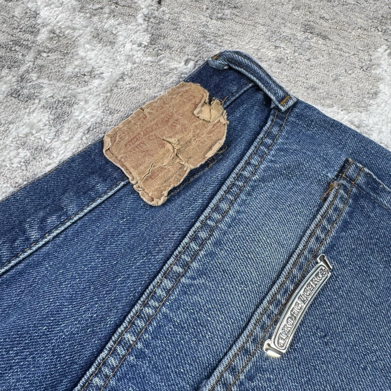 Chrome Hearts Levi 501 Leather Patch Cross Denim Jeans 