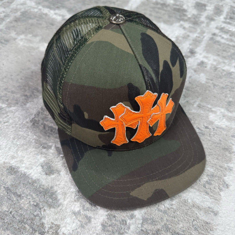 Chrome Hearts Camo Triple Cross Patch Cemetery Trucker Hat