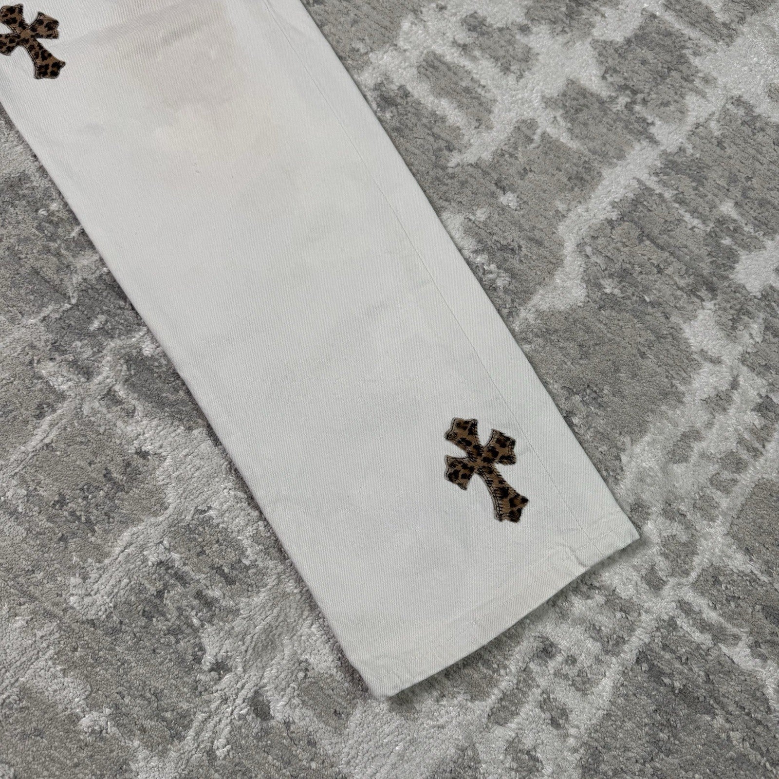 Chrome Hearts Levi 501 Cheetah Cross Patch Denim Jeans 