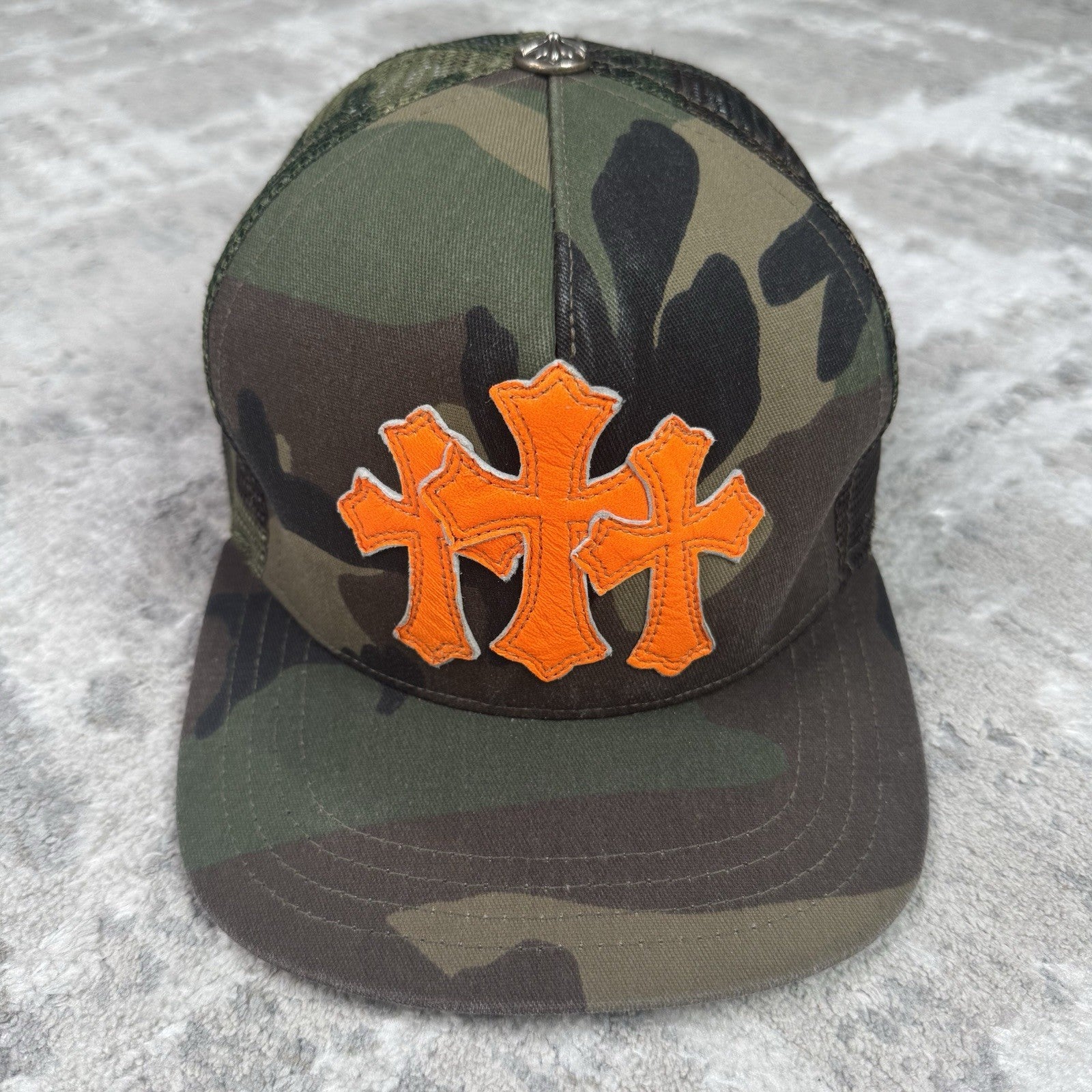 Chrome Hearts Camo Triple Cross Patch Cemetery Trucker Hat