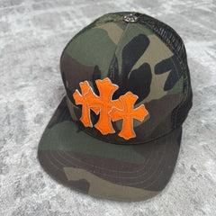 Chrome Hearts Camo Triple Cross Patch Cemetery Trucker Hat