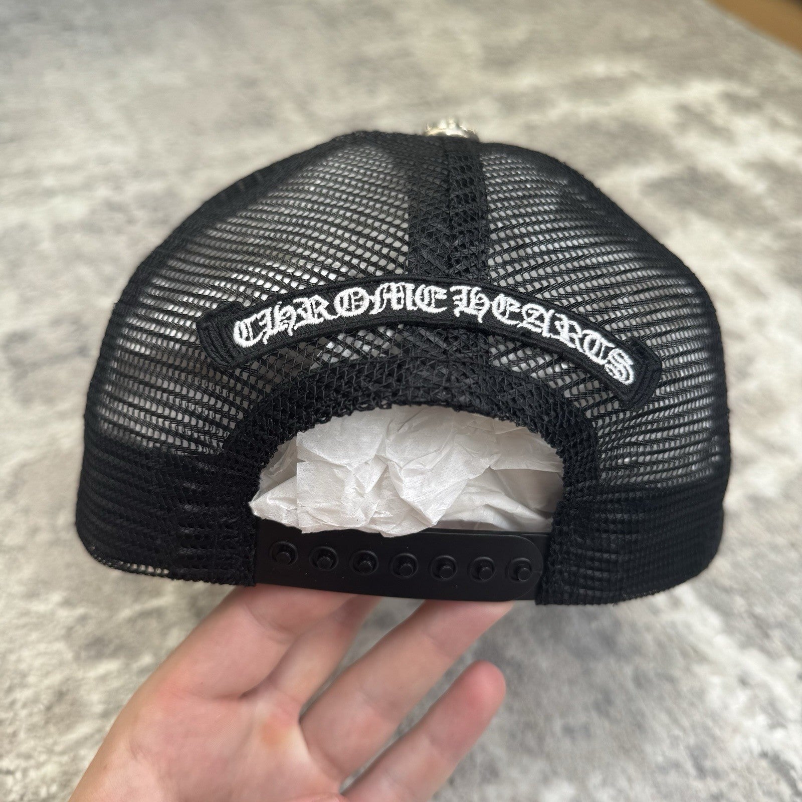 Chrome Hearts Leather Triple Cross Patch Trucker Hat 