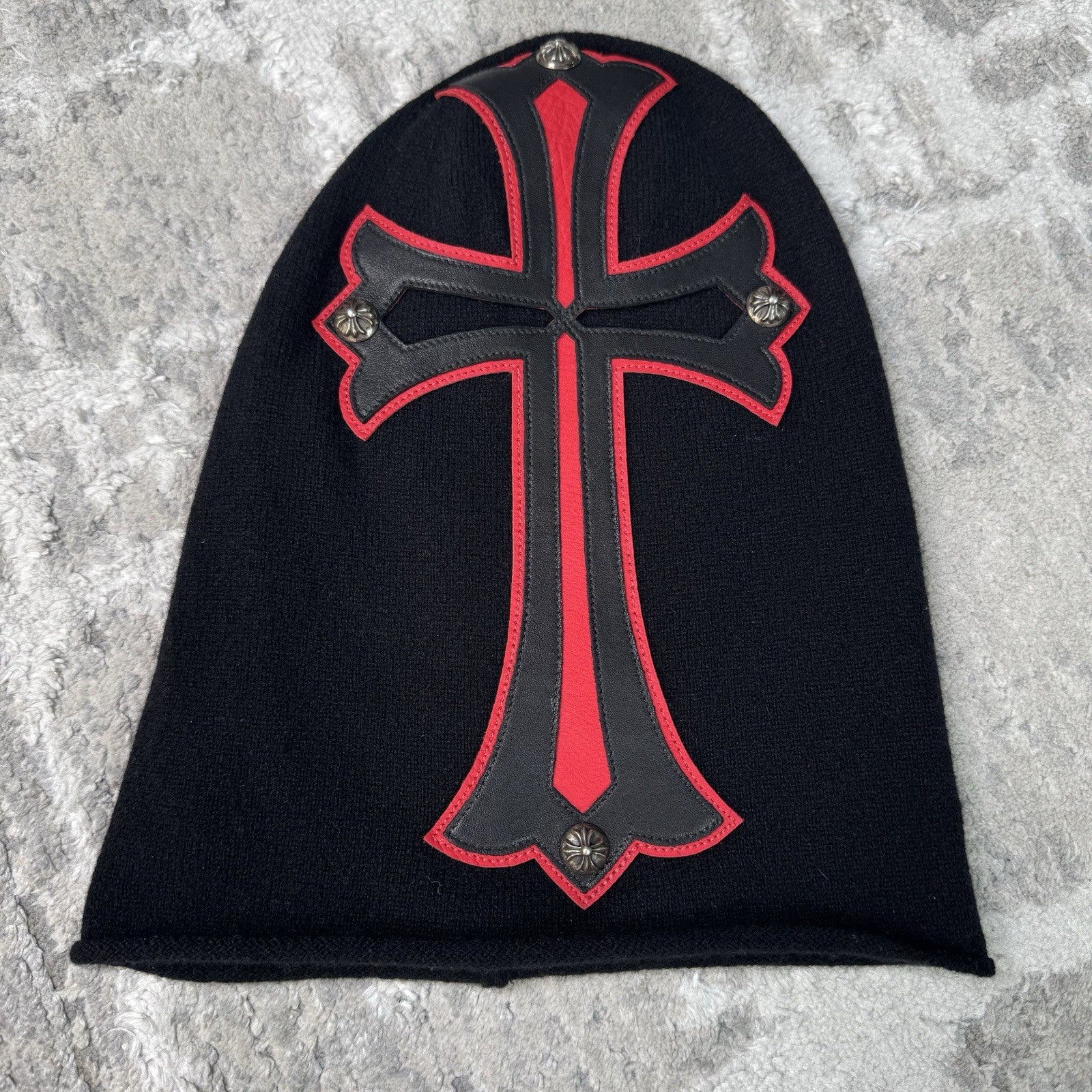 Chrome Hearts Red Cross Cashmere Ski Mask Hat