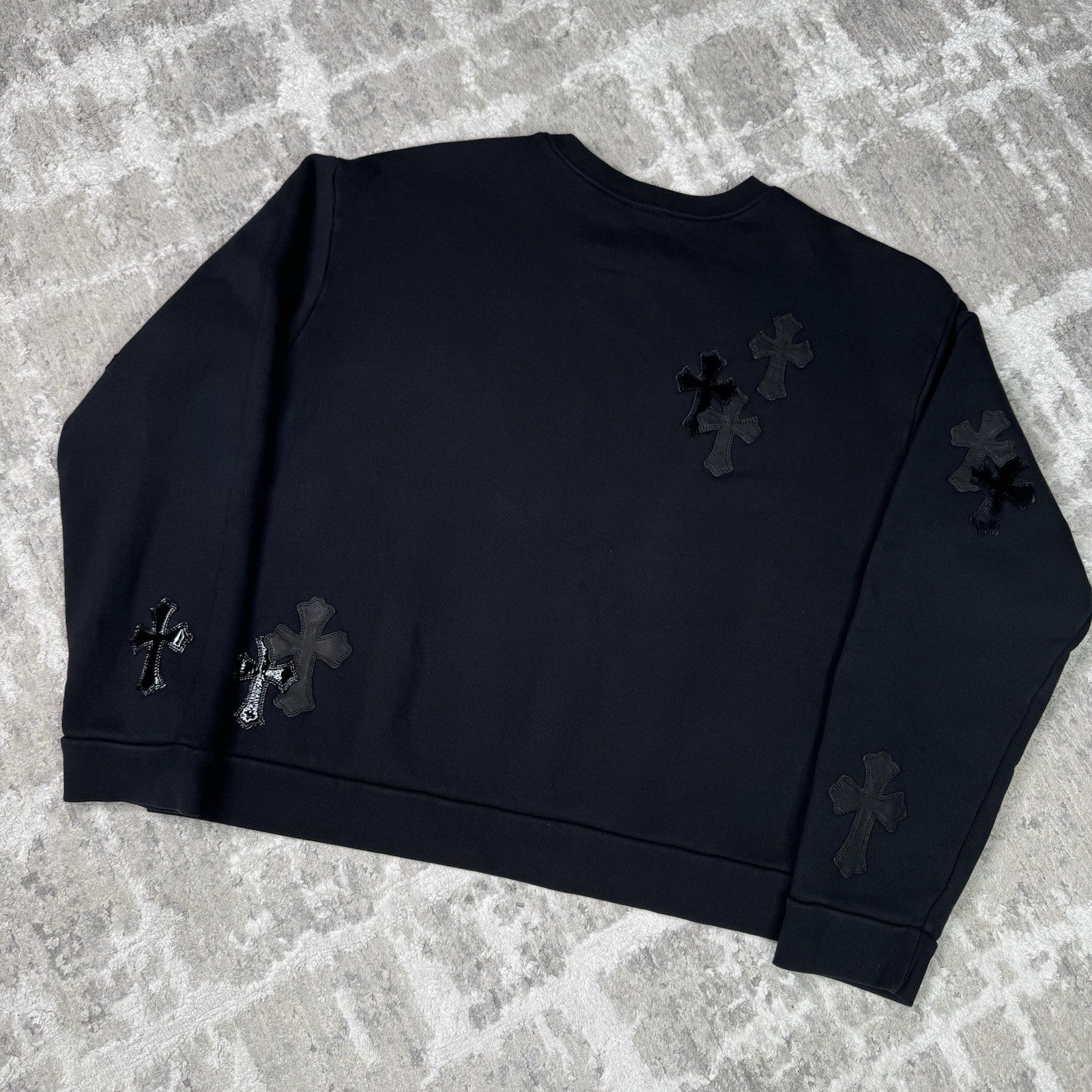 Chrome Hearts Leather Multi Cross Patch Pullover Crewneck Sweatshirt 