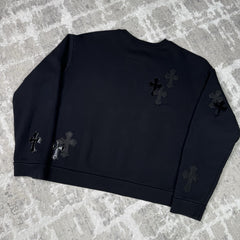 Chrome Hearts Leather Multi Cross Patch Pullover Crewneck Sweatshirt 
