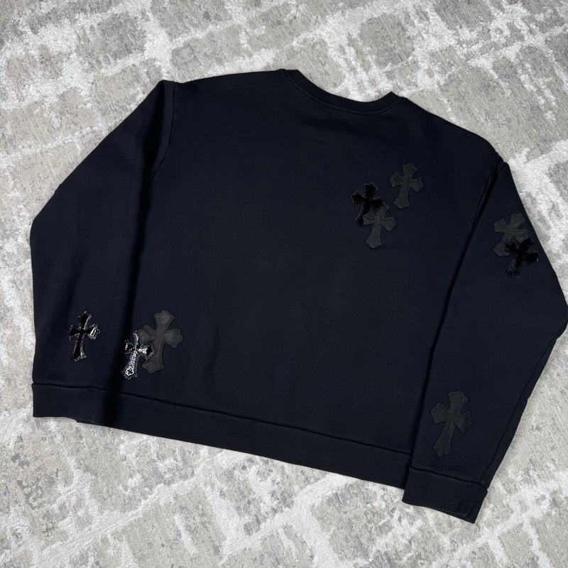 Chrome Hearts Leather Multi Cross Patch Pullover Crewneck Sweatshirt 