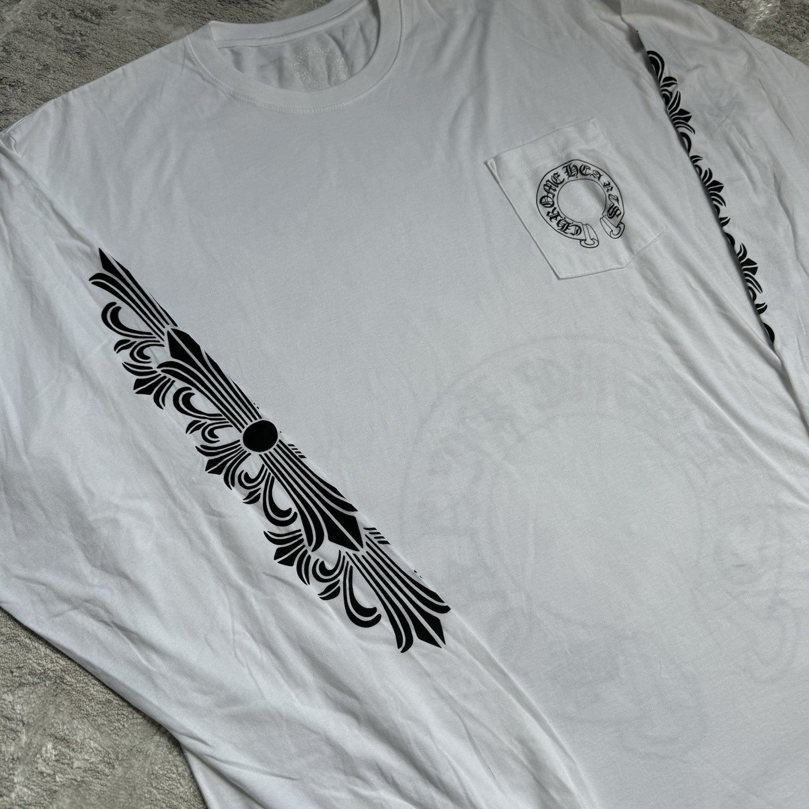 Chrome Hearts Floral Horseshoe Long Sleeve Pocket Tee Shirt 