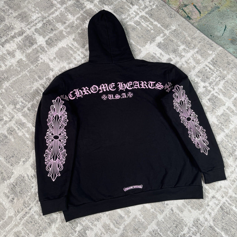 Chrome Hearts Friends And Family Pink Glitter Floral Pullover Hoodie