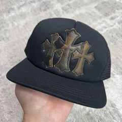 Chrome Hearts Camo Leather Triple Cross Trucker Hat