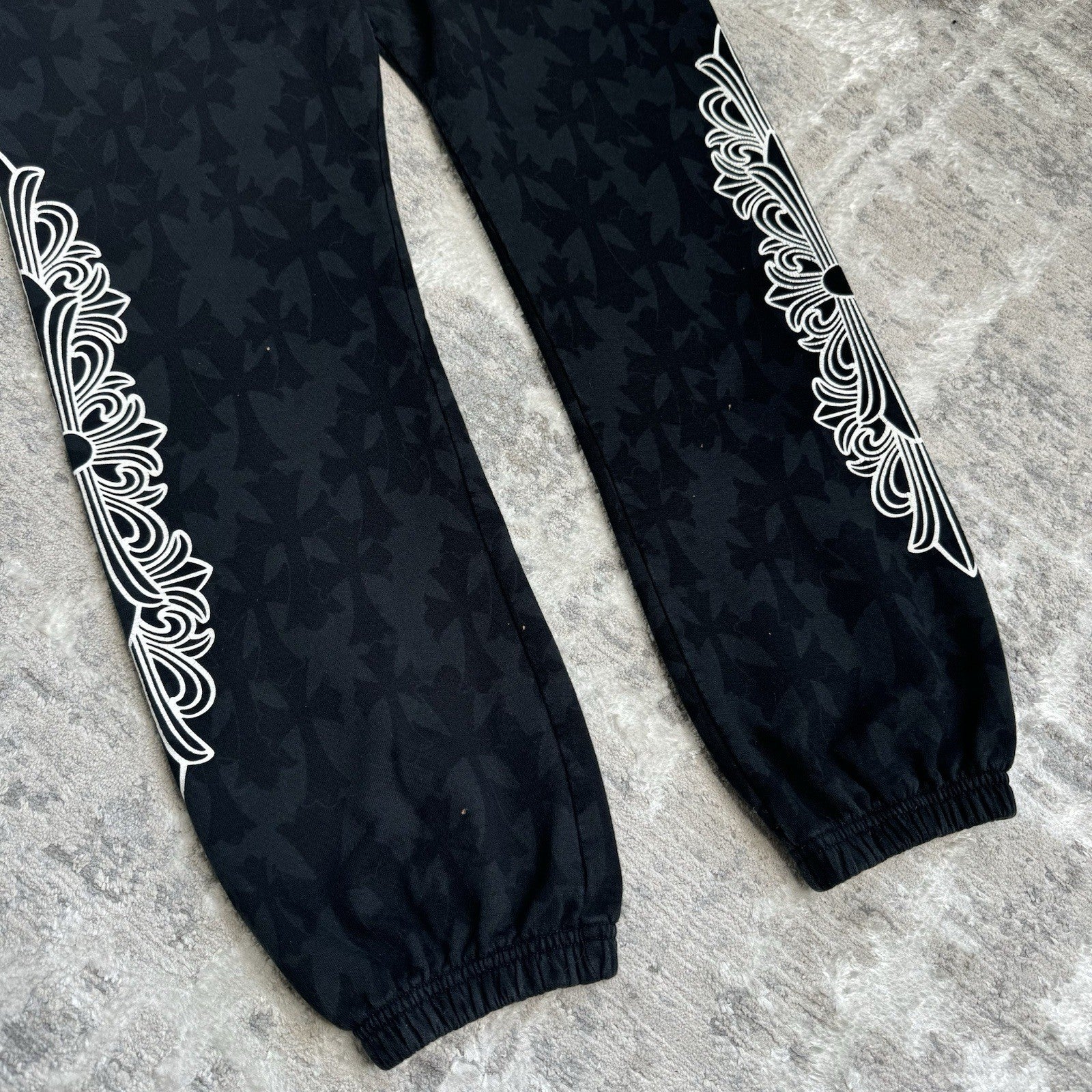 Chrome Hearts Cemetery Allover Cross Print Logo Floral Sweatpants 