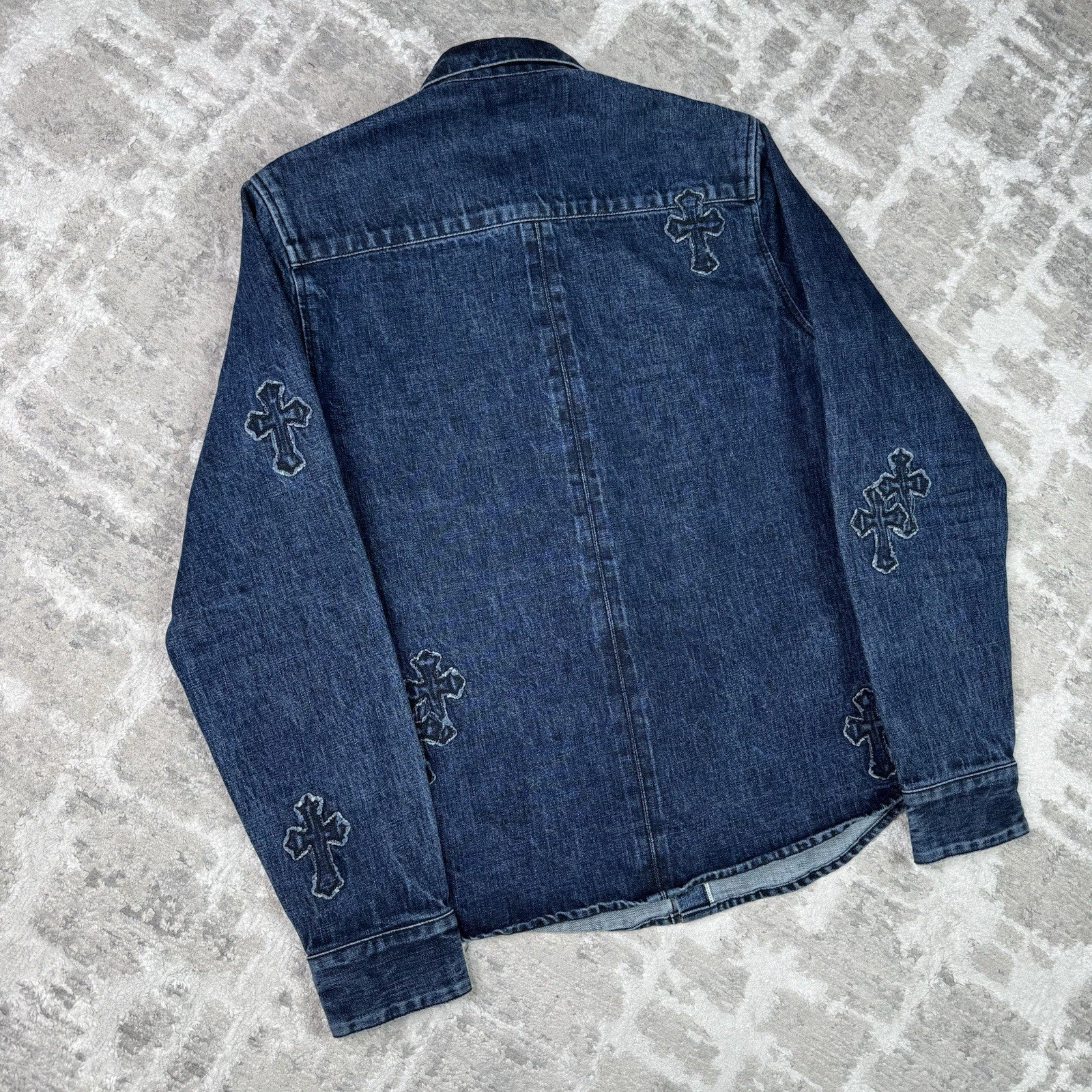 Chrome Hearts Cutout Cross Patch Denim Button Up Shirt 