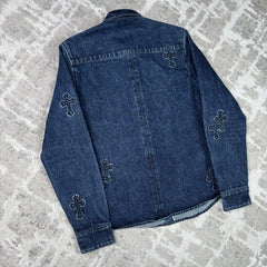 Chrome Hearts Cutout Cross Patch Denim Button Up Shirt 