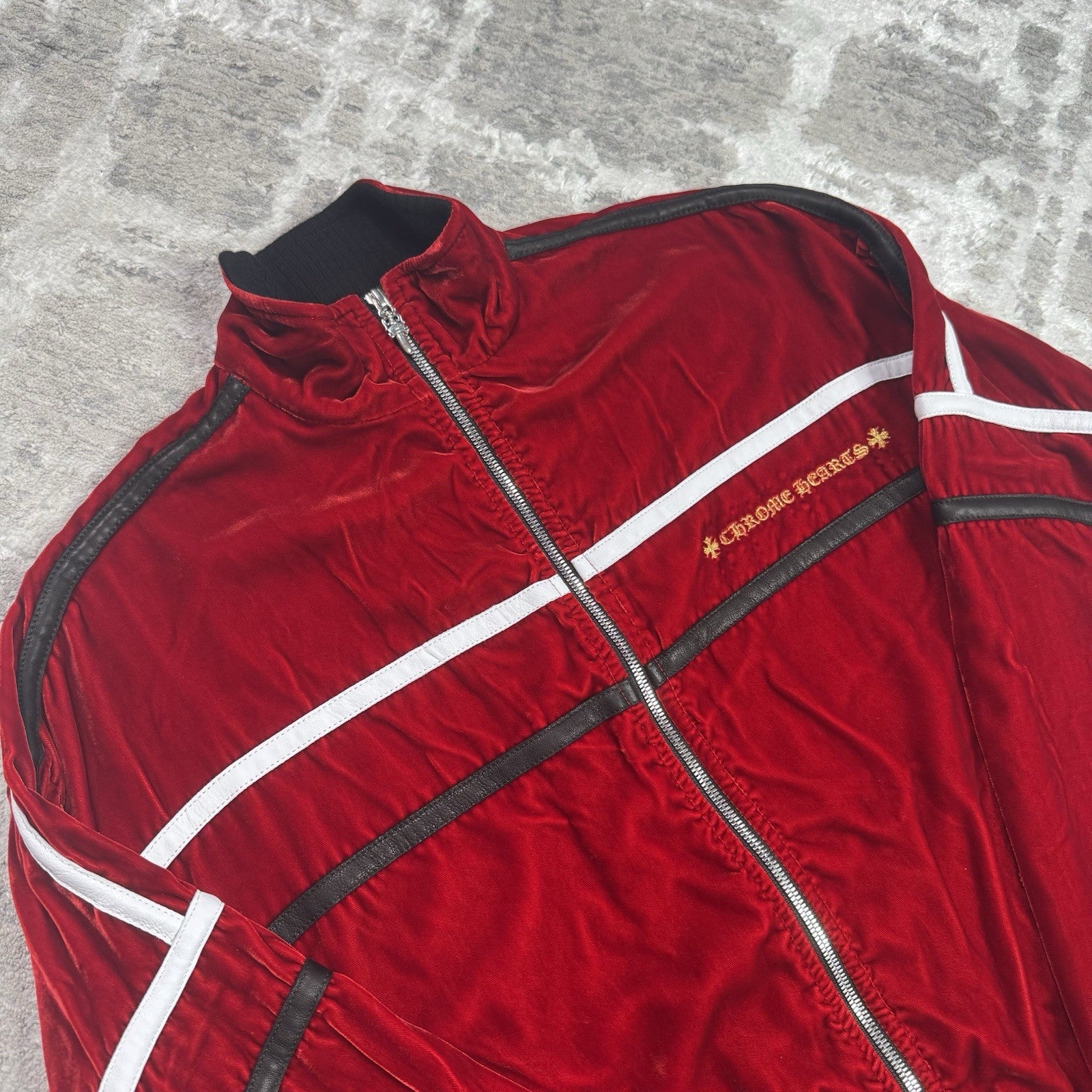 Chrome Hearts Velour Leather Zip Up Track Jacket 