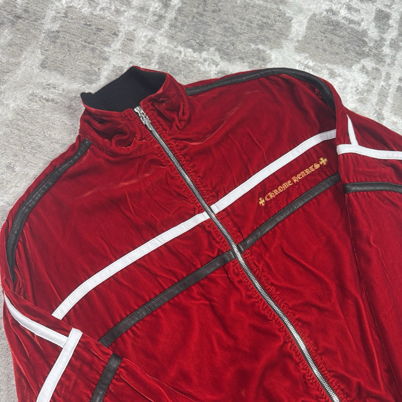 Chrome Hearts Velour Leather Zip Up Track Jacket 