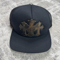 Chrome Hearts Camo Leather Triple Cross Trucker Hat