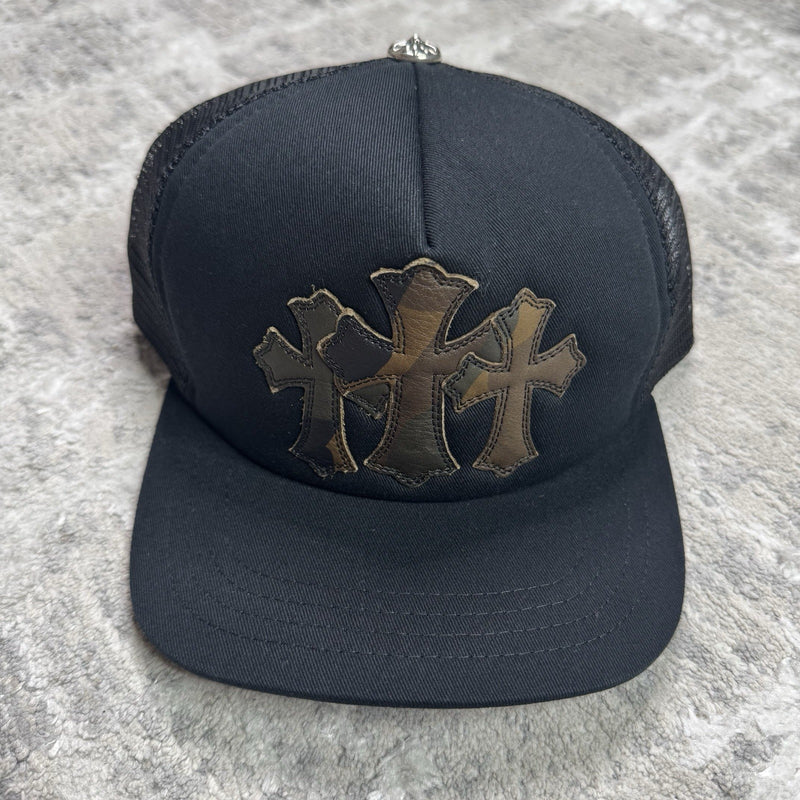 Chrome Hearts Camo Leather Triple Cross Trucker Hat
