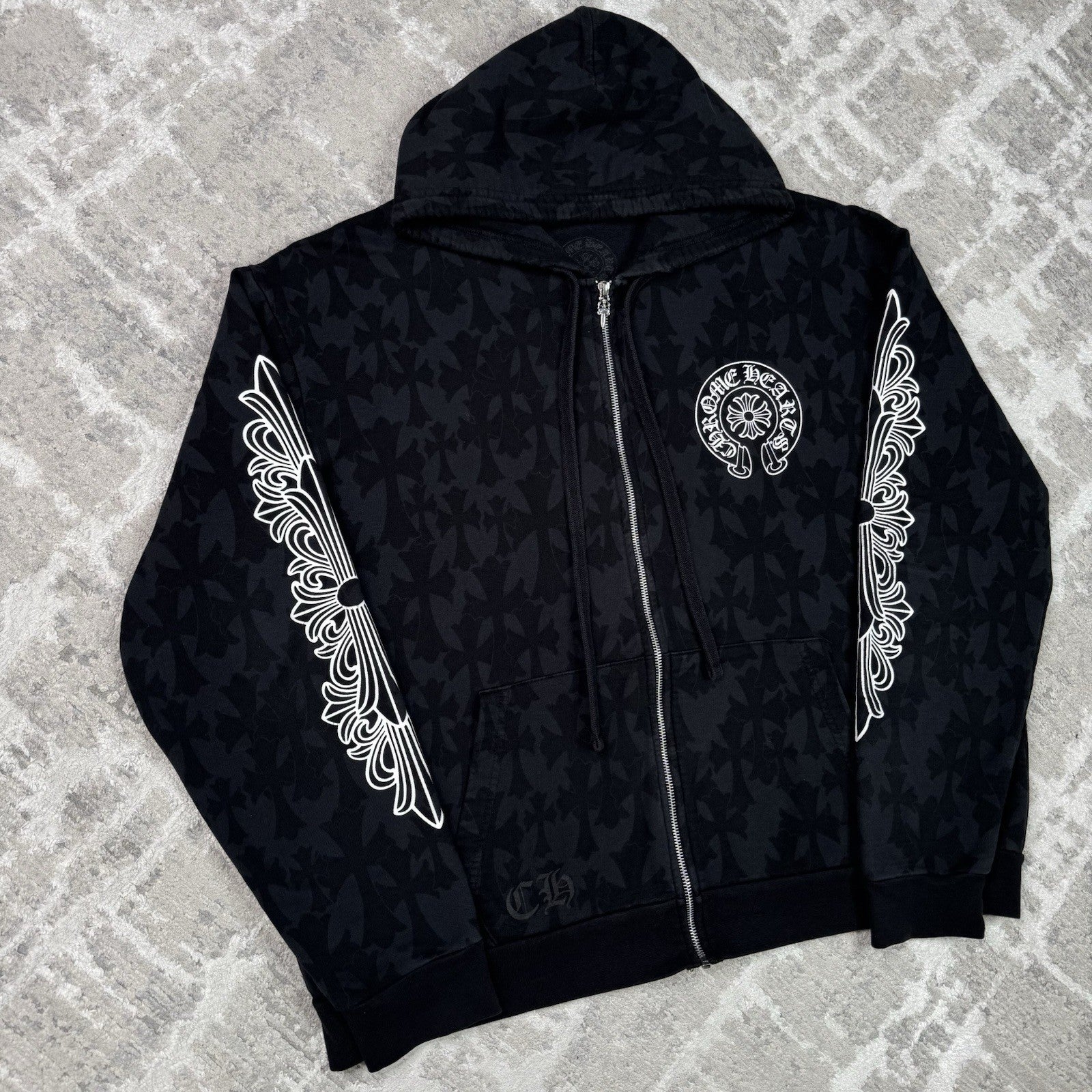 Chrome Hearts Cemetery Monogram Scroll Zip Up Hoodie 