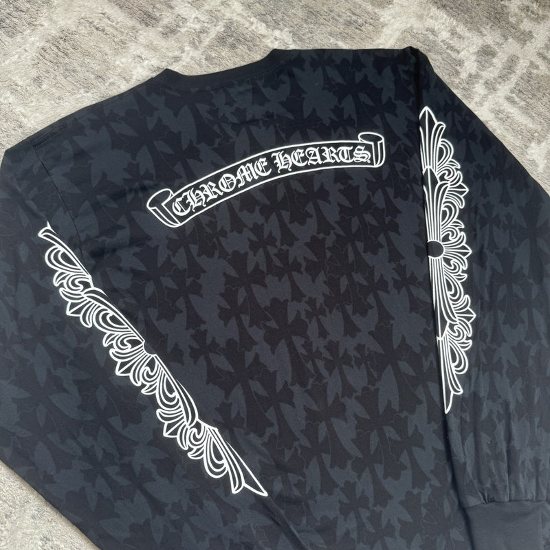 Chrome Hearts Cemetery Cross Monogram Print Long Sleeve Tee Shirt 