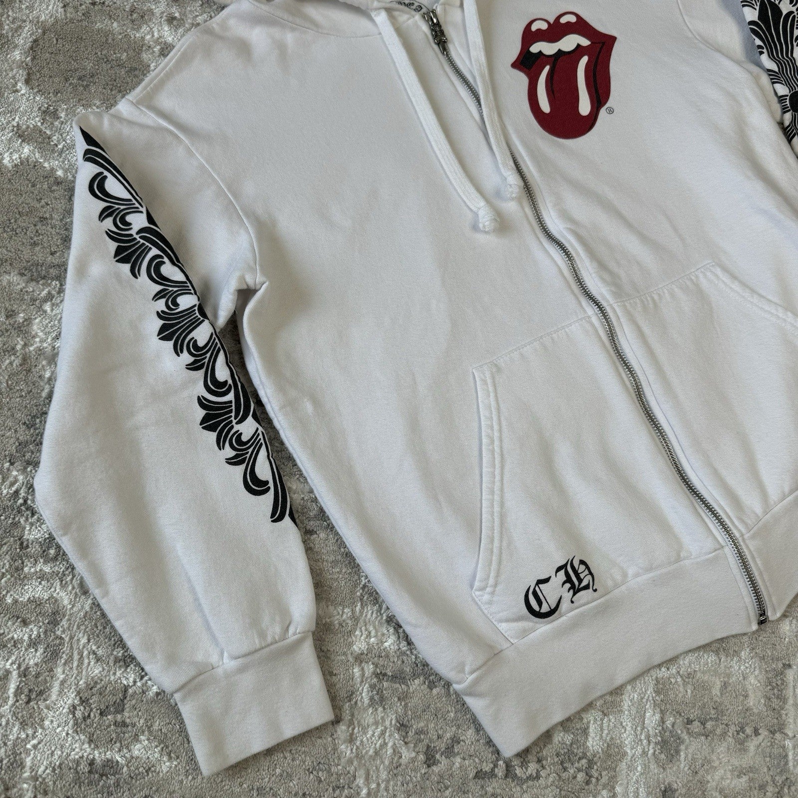 Chrome Hearts Rolling Stones Floral Horseshoe Zip Up Hoodie 