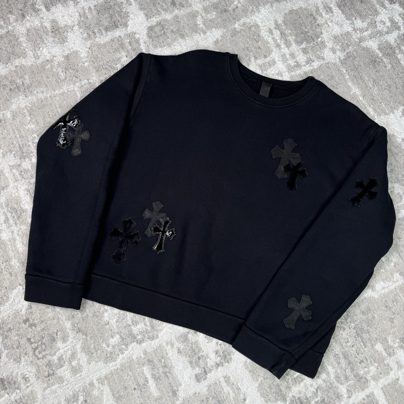 Chrome Hearts Leather Multi Cross Patch Pullover Crewneck Sweatshirt 