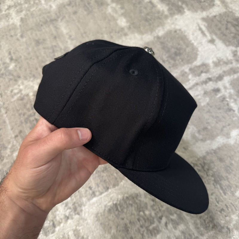 Chrome Hearts Waxed Denim Vertical Logo Baseball Hat 