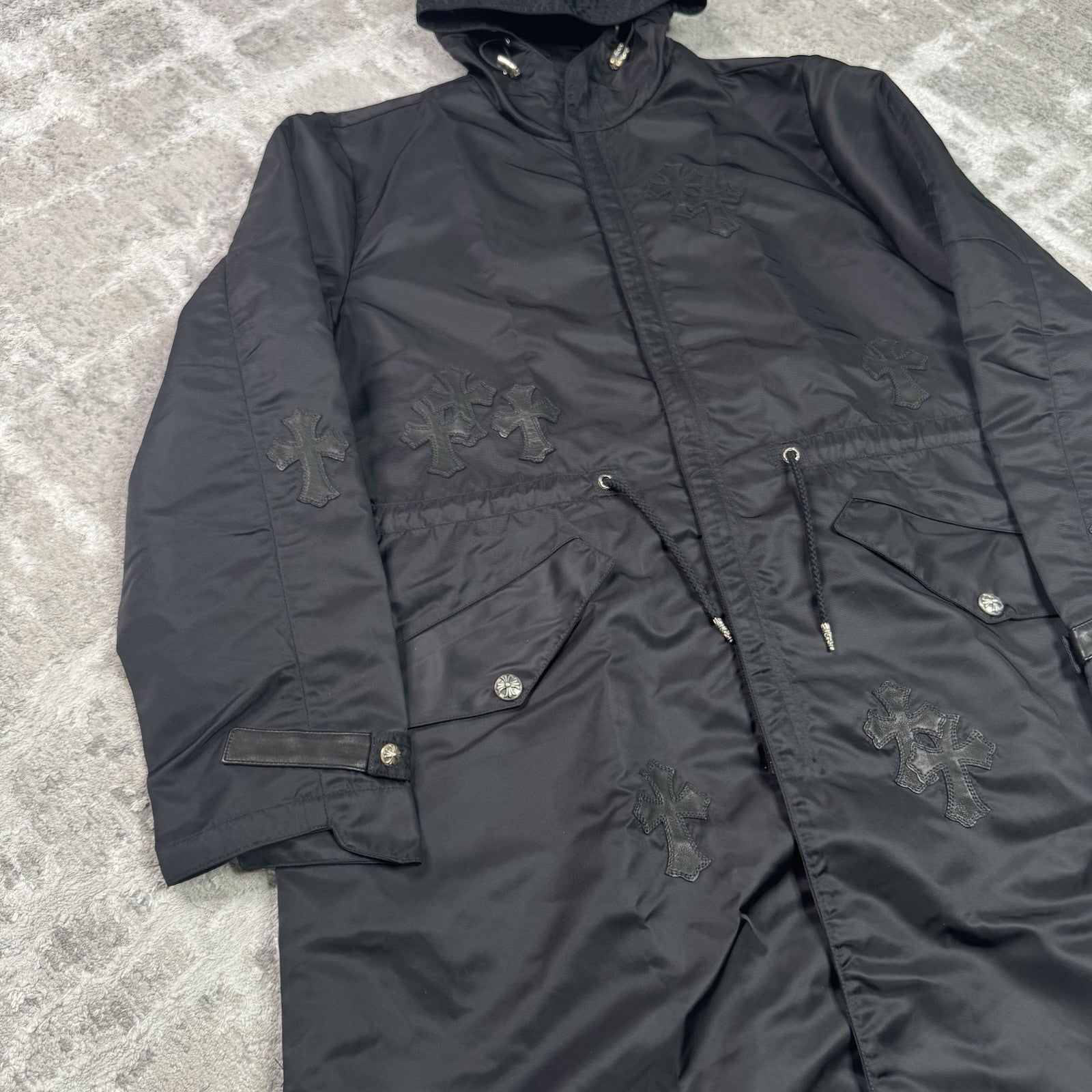 Chrome Hearts Cross Patch Nylon Fishtail Zip Up Parka Jacket 