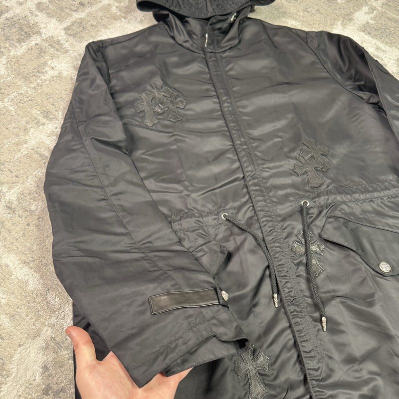 Chrome Hearts Cross Patch Nylon Fishtail Zip Up Parka Jacket 
