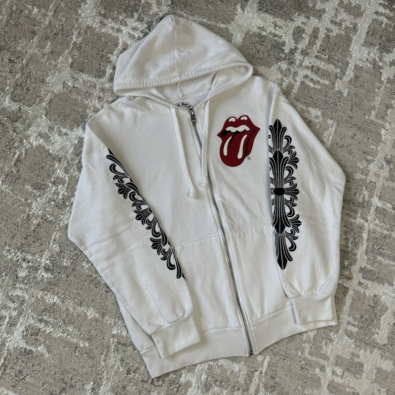 Chrome Hearts Rolling Stones Floral Horseshoe Zip Up Hoodie 