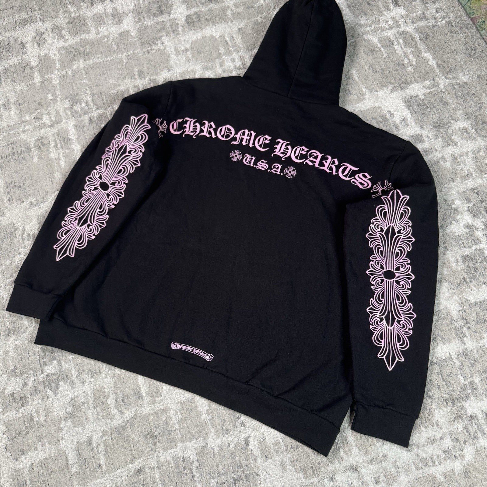 Chrome Hearts Friends And Family Pink Glitter Floral Pullover Hoodie