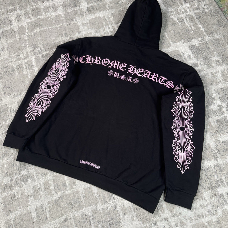 Chrome Hearts Friends And Family Pink Glitter Floral Pullover Hoodie