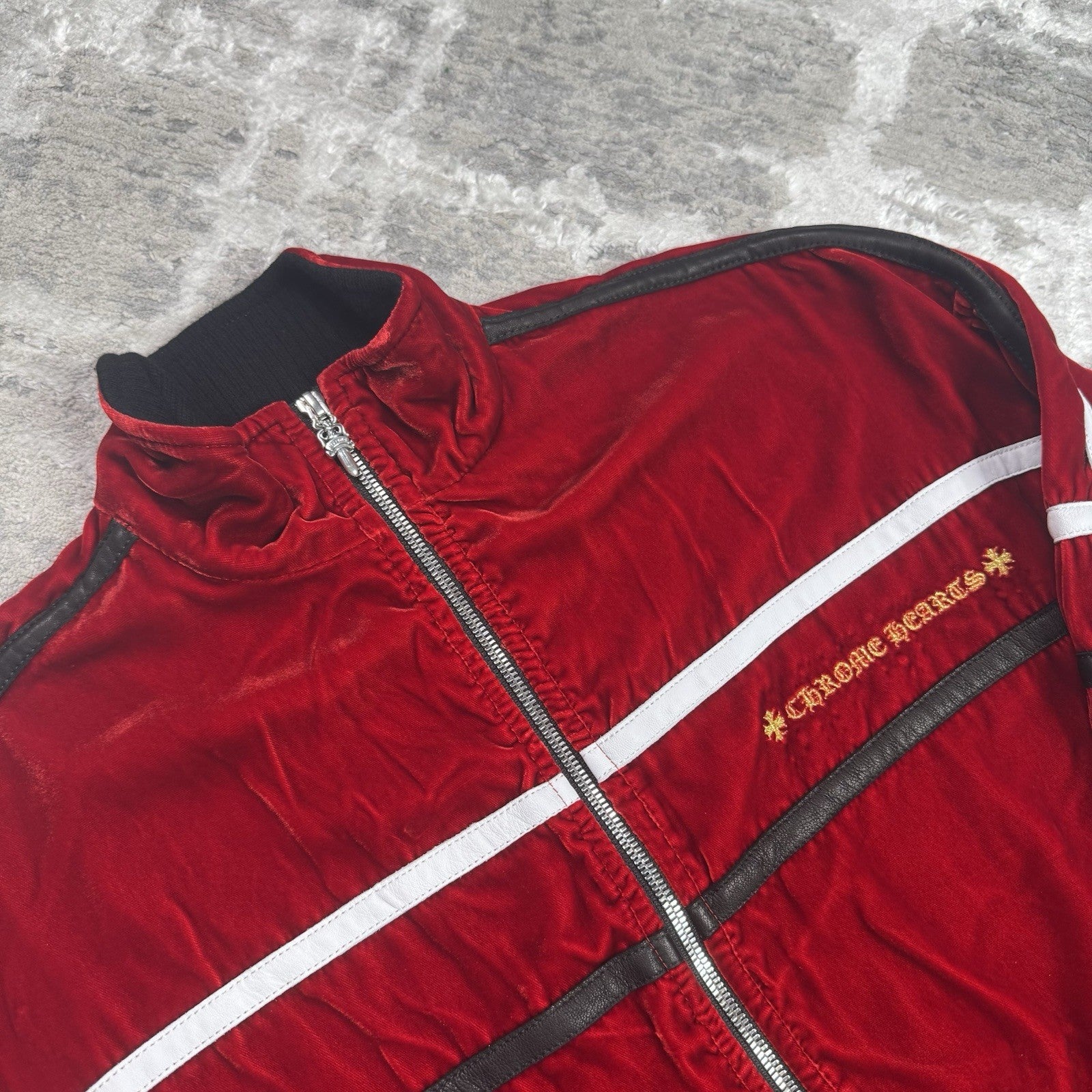 Chrome Hearts Velour Leather Zip Up Track Jacket 