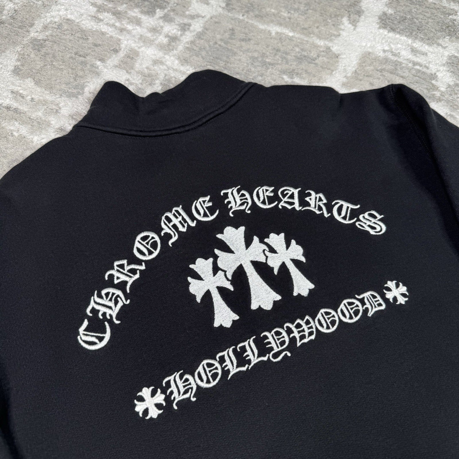 Chrome Hearts King Taco Triple Cross Embroidered Quarter Zip Up Pullover 