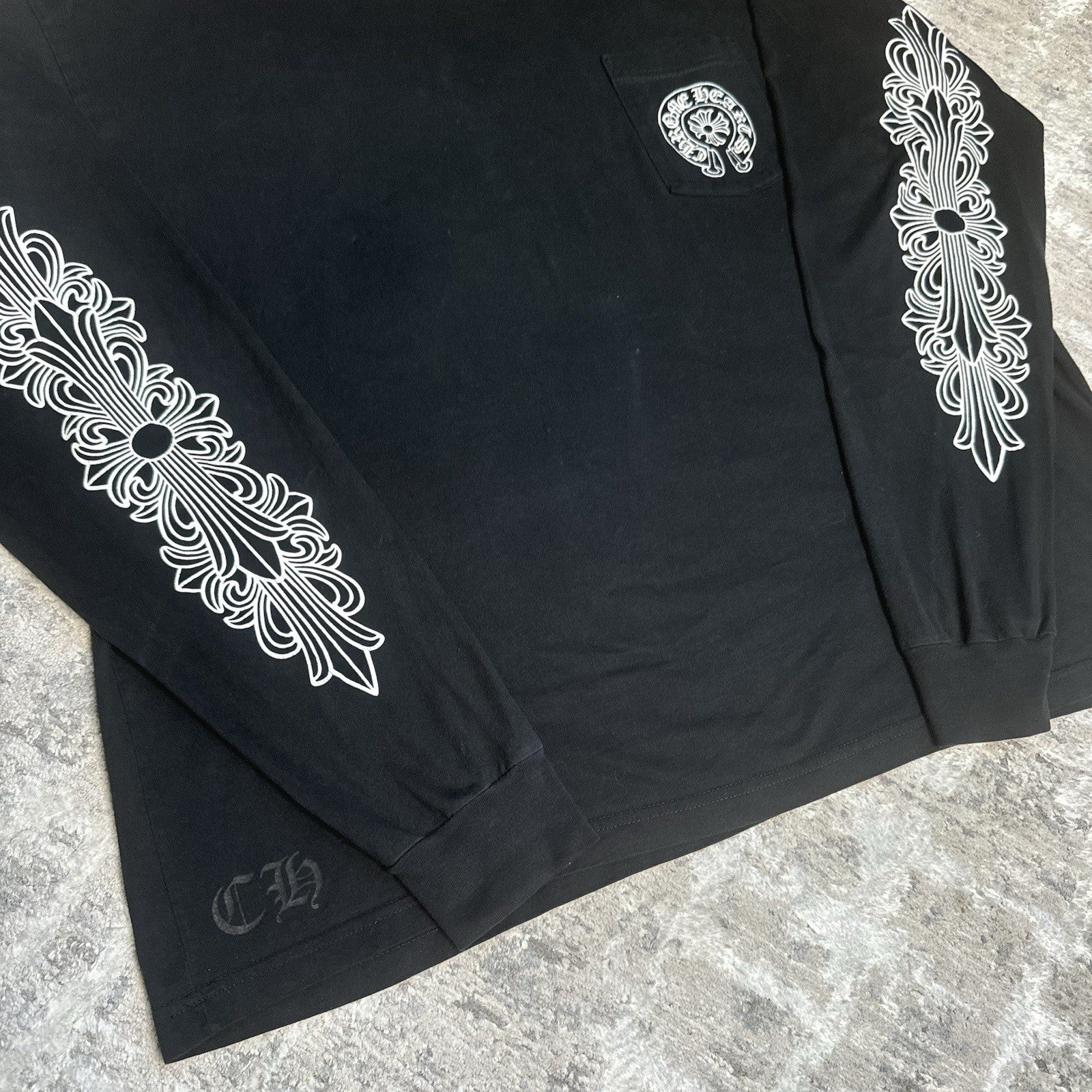 Chrome Hearts Miami Exclusive Floral Sleeve Horseshoe Tee Shirt 