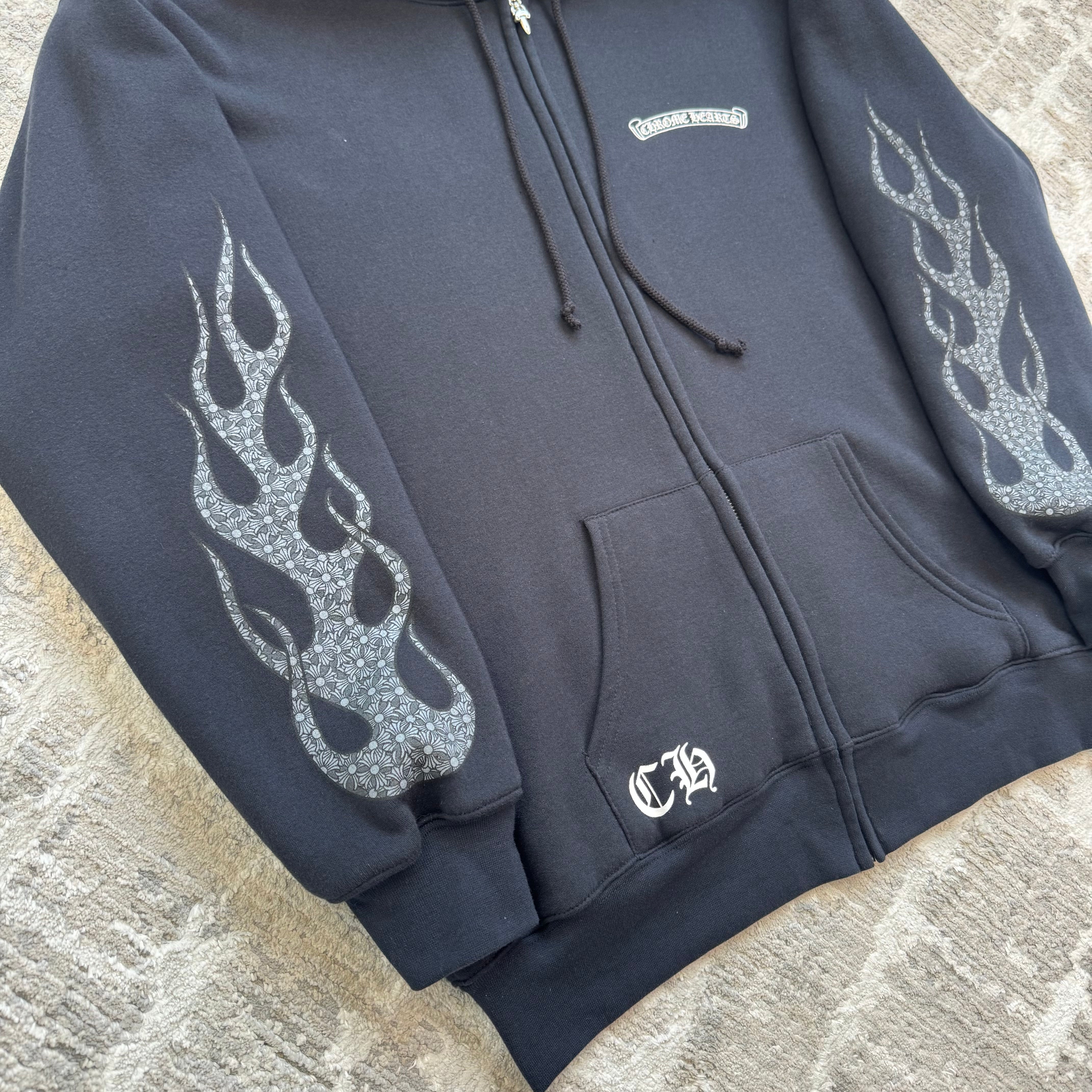 Chrome hearts flame zip up thermal hoodie