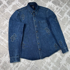 Chrome hearts cutout cross patch denim button up shirt - Million Dollar Streetwear