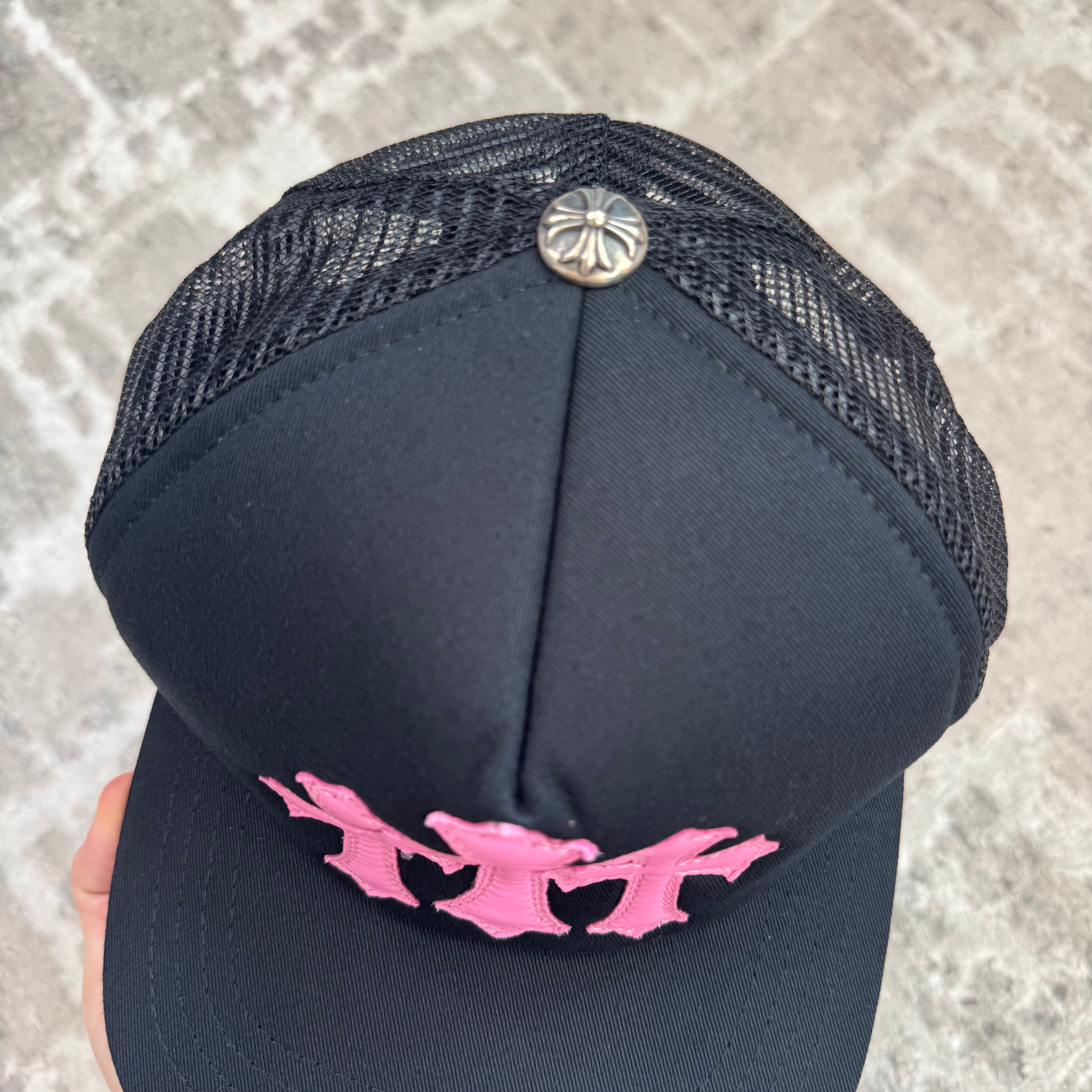 Chrome hearts cemetery leather triple cross patch trucker hat