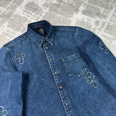 Chrome hearts cutout cross patch denim button up shirt - Million Dollar Streetwear