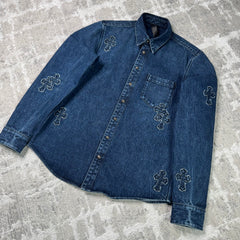 Chrome hearts cutout cross patch denim button up shirt - Million Dollar Streetwear