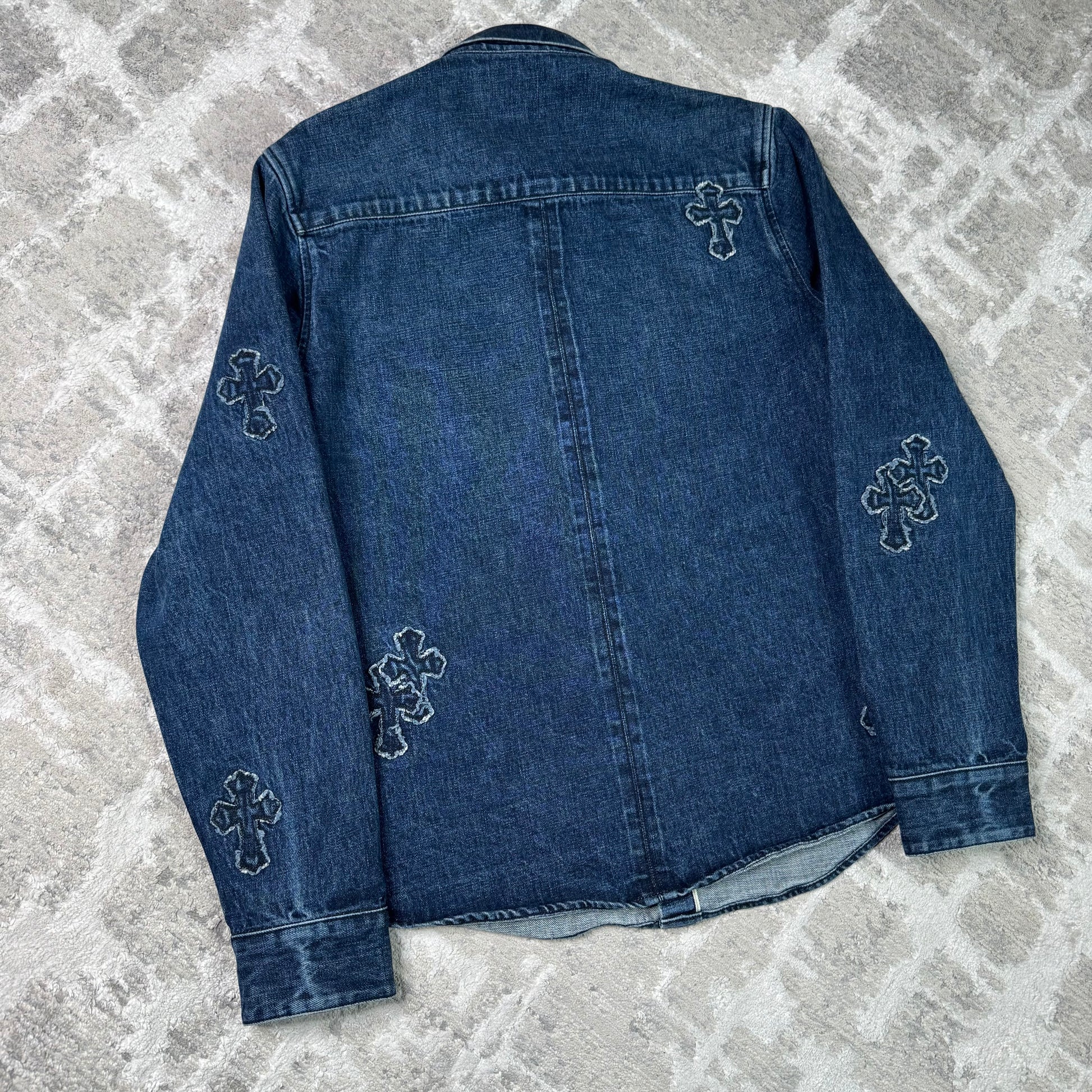 Chrome hearts cutout cross patch denim button up shirt - Million Dollar Streetwear