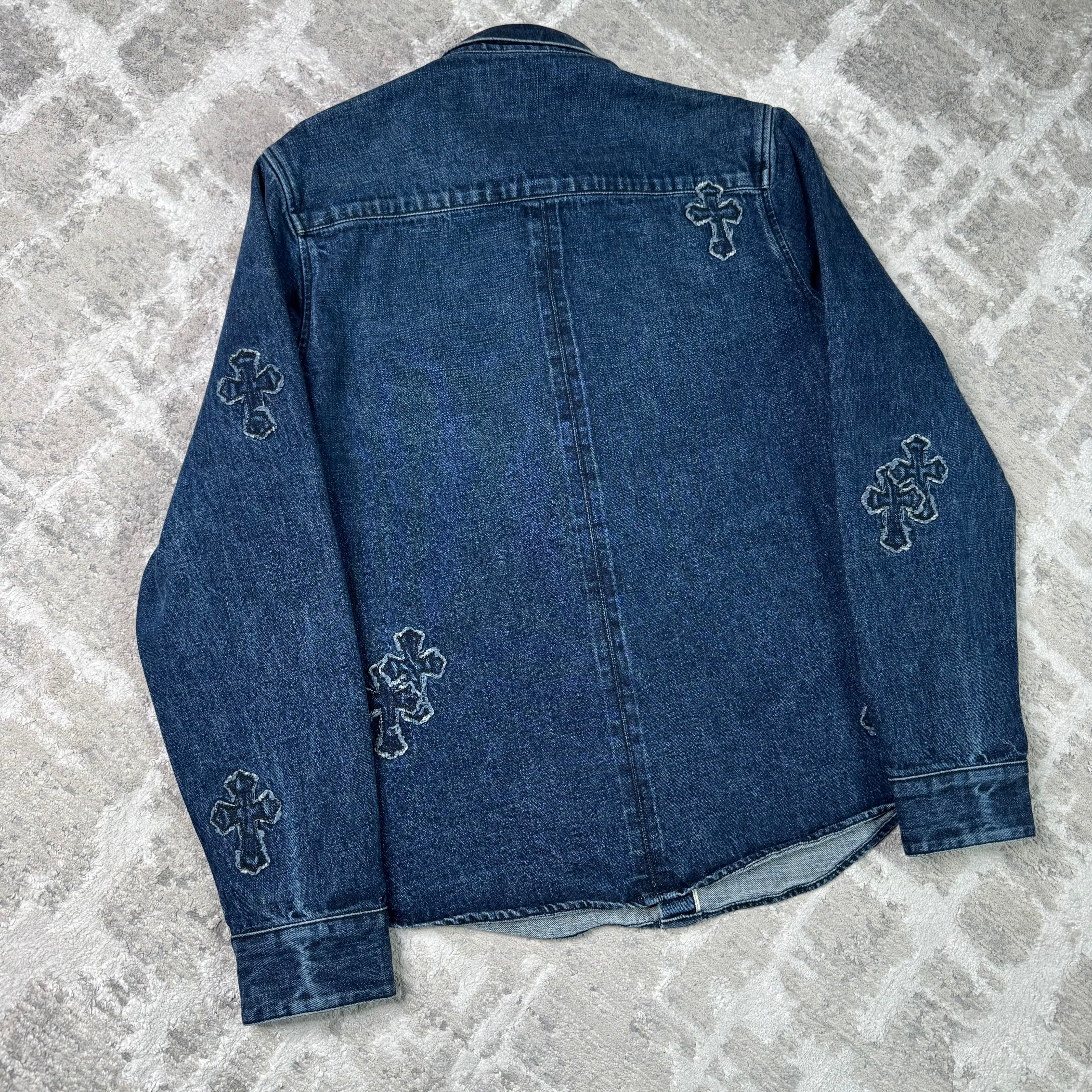 Chrome hearts cutout cross patch denim button up shirt - Million Dollar Streetwear
