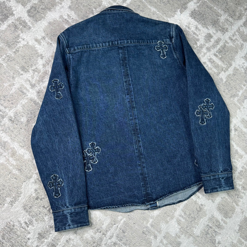 Chrome hearts cutout cross patch denim button up shirt - Million Dollar Streetwear