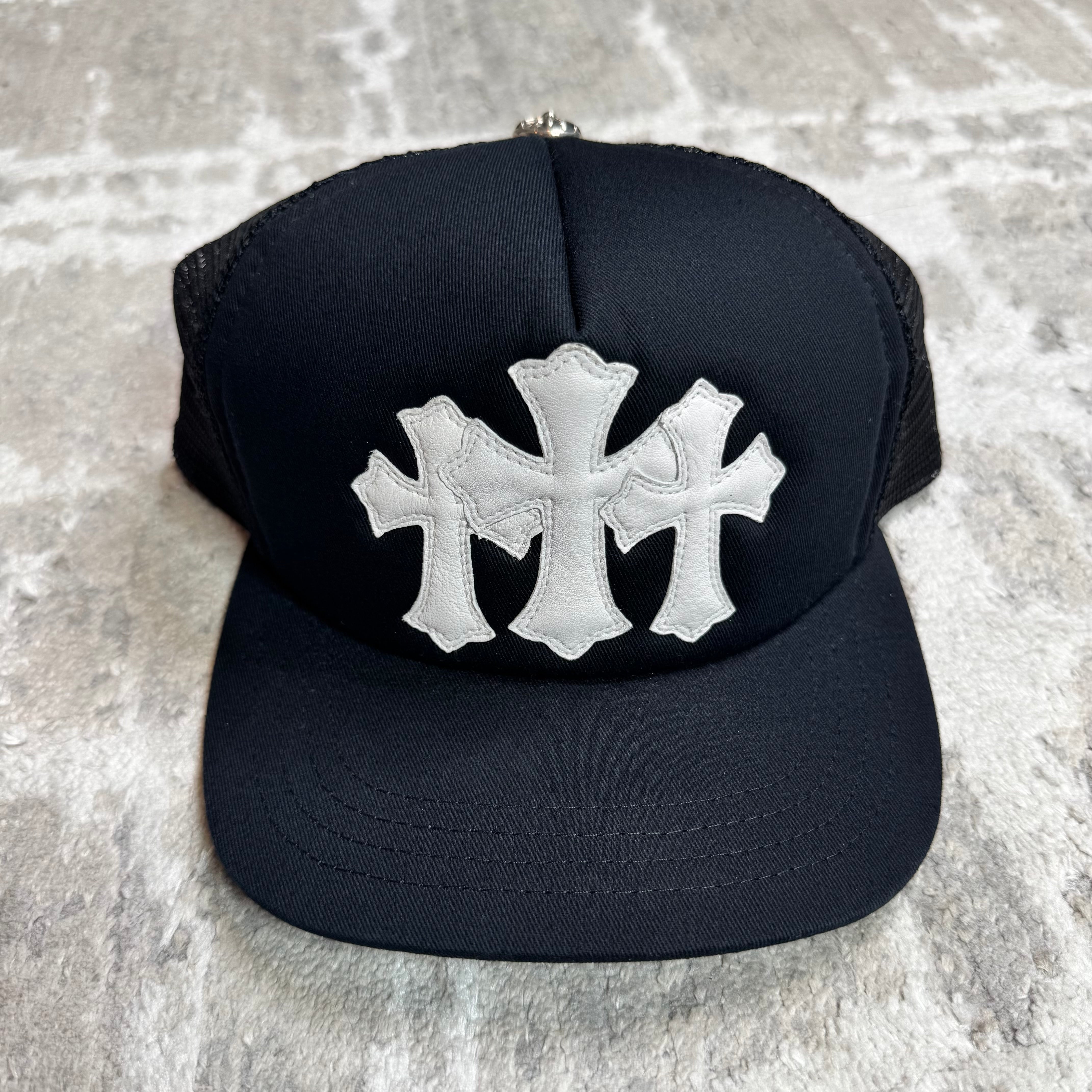 Chrome hearts cemetery leather cross patch trucker hat