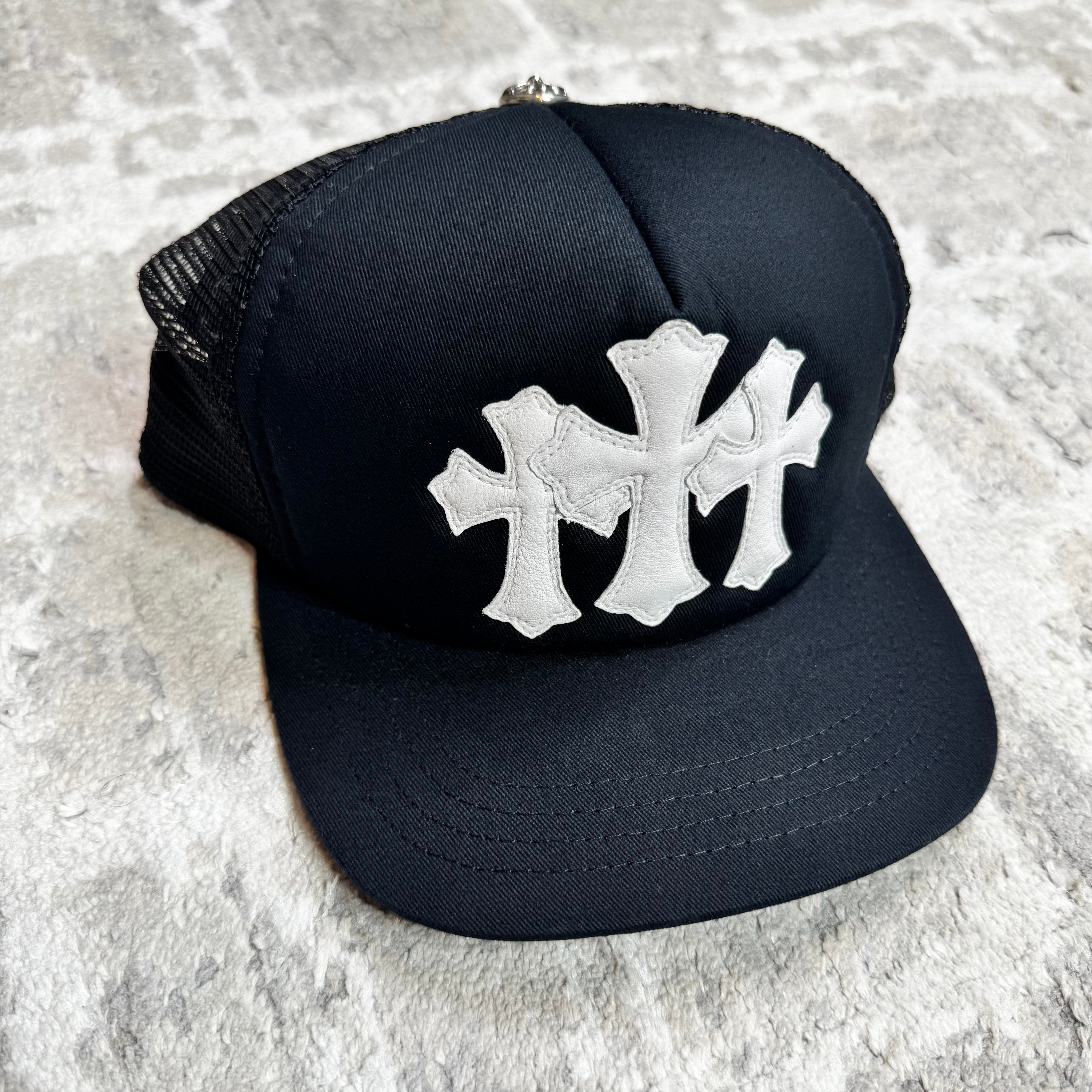 Chrome hearts cemetery leather cross patch trucker hat